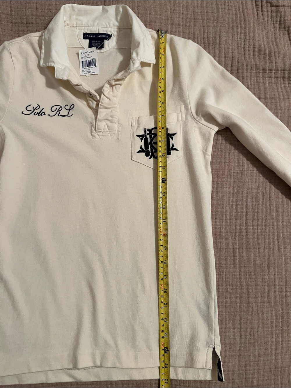 Ralph Lauren Cream Long Sleeve Rugby Polo with Embroidered Crest - Picture 10 of 10